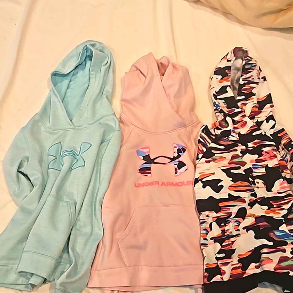3 girls under Armour hooded sweatshirts, size medium
